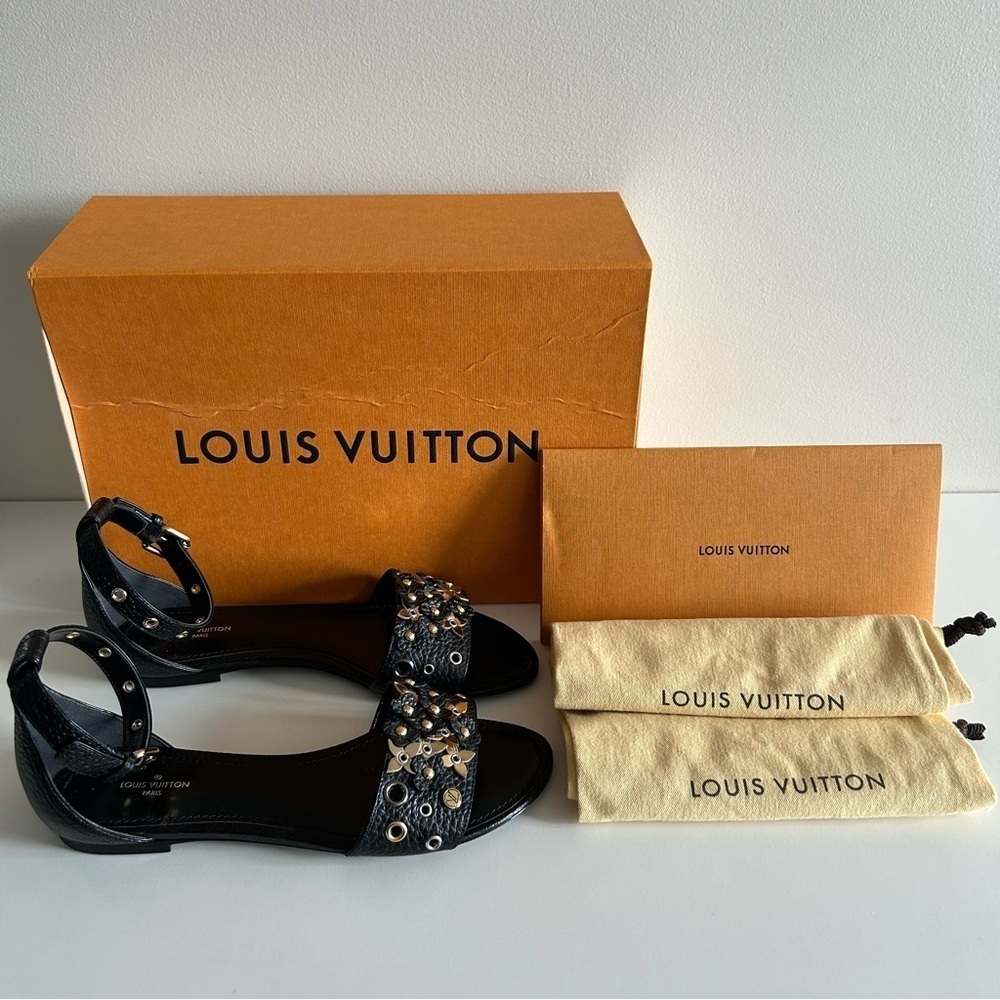 LOUIS VUITTON TROPICAL BLOOM SANDALS SHOES SZ 37 BLACK BNIB LIMITED EDITION - Picture 2 of 9